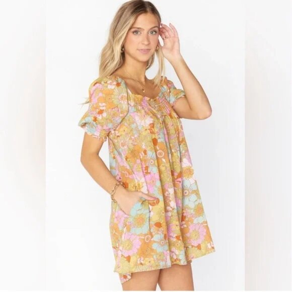 Show Me Your Mumu Annalynne Vacation Mini Dress in Groovy Blooms Small‎ - Picture 2 of 12